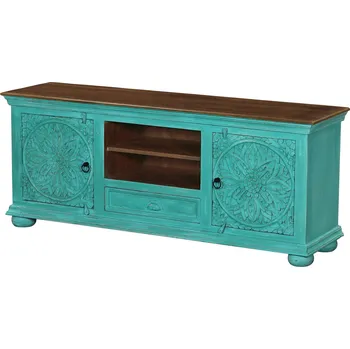 Komoda SANU BABU TV komoda z mangového dřeva, ručně vyřezávaná dvířka, 160x42x64cm (AQ)