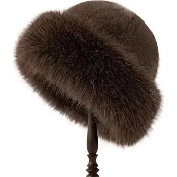 Pokrývka hlavy Zimní teplá plyšová kožešinová čepice 22,5 × 34 cm Nadýchaná Beanie čepice z polyesteru Stylová tlustá čepice do chladného počasí hnědá