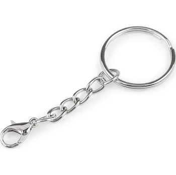 Kroužek na klíče Ø25 mm s řetízkem a karabinkou, střední, nikl