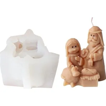 Svíčka Silikonová forma 7,5 x 8,5 cm Svatá rodina Betlém Formička na odlévání vosku, pryskyřice, sádry, mýdla a výrobu vánočních svíček