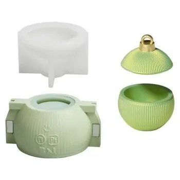 Svíčka Silikonová forma na svíčku Vánoční koule s rýhovaným vzorem a víčkem Forma na odlévání vosku pryskyřice mýdla dekorací