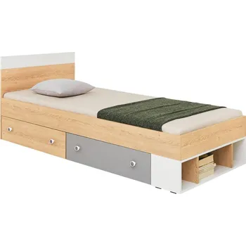 Postel Jednolůžková postel Peluga PL14 L/P, Barva dřeva: dub sušenkově hnědý / bílá lux + šedá MIRJAN 5903211165375