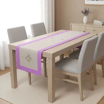 ubrus Ubrus vyšívaný, Levandule a fialový lem, béžový