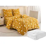 Sada 2ks mikroplyšového povlečení HVĚZDY žlutooranžové + prostěradlo mikroplyš SOFT 180x200 cm bílé, dvoulůžko 238321598