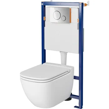 WC sada CERSANIT COBE TECH LINE OPTI rámová sada misky, desky a knoflíku bez okraje S701-634