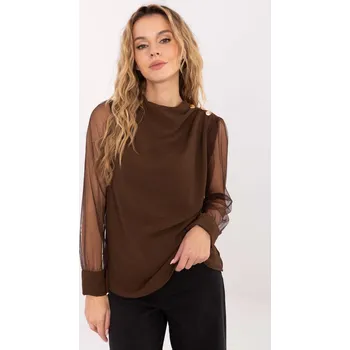 Dámská halenka ItModa Blůzka se síťovanými rukávy hnědá Velikost: UNI