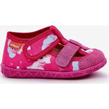 Dětské pantofle Milami na suchý zip s jednorožci fuchsie Reathiana 21