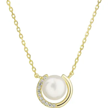 Náhrdelník Pozlacený náhrdelník s pravou říční perlou a zirkony 22039.1 (řetízek, přívěsek) Evolution Group