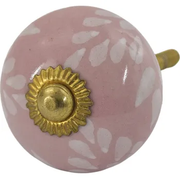 Nábytkové kování SANU BABU Malovaná porcelánová úchytka na šuplík, světle růžová, zlatý plíšek, 4,5 cm