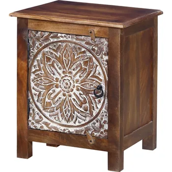 Noční stolek SANU BABU Noční stolek z mangového dřeva, ruční řezby, 50x35x65cm (7Z)