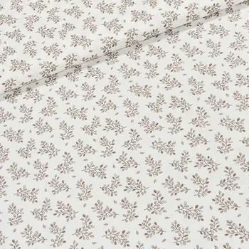 Bavlněné plátno ELIŠKA béžové větvičky na bílé , š.160cm (látka v metráži)