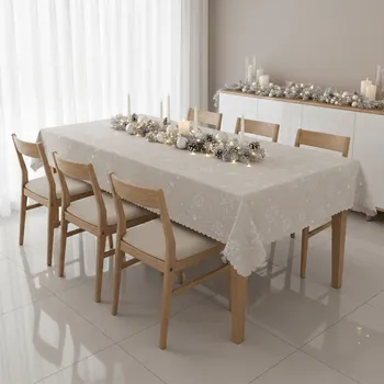 Ubrus gobelinový vánoční, Malé vločky a bílé tečky, béžový