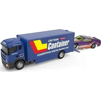autíčko Model kovového přepravního kamionu s malým autíčkem Realistická miniatura kamionu modrá