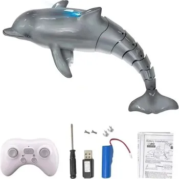 RC model auta RC delfín 35×14×10 cm Dálkově ovládaná ryba do vody 2 rychlosti 360° rotace Vodotěsná gumová izolace Simulační pohyb do 30 m šedá
