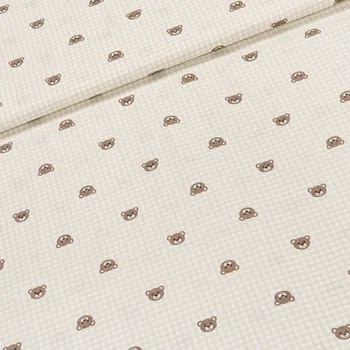 Bavlněné plátno dětské ELIŠKA, medvídek na béžové kostičce, š.160cm (látka v metráži)