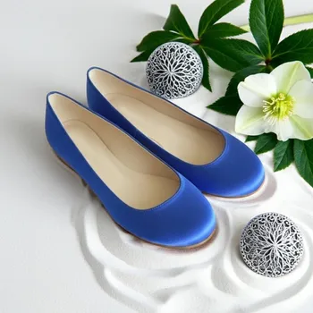 Dámské lodičky Saténové balerínky - modré Velikost obuvi: 34