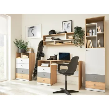 Dětský pokoj Studentský pokoj Peluga VI, Barva dřeva: dub sušenkově hnědý / bílá lux + šedá MIRJAN 5903211252150