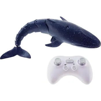 RC model auta RC žralok 35×14×10 cm Dálkově ovládaná ryba do vody 2 rychlosti 360° rotace Vodotěsná gumová izolace Stříká vodu Realistický pohyb tmavě modrá