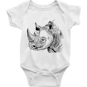 Kojenecké oblečení Nosorožec černobílý (Pecka design) - Body kojenecké s krátkým rukávem - Krátký r. 6-12 mes ( Bílá )