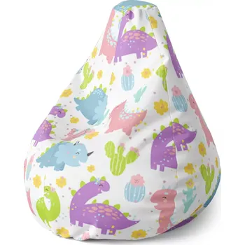 Sedací pytel Sablio Sedací vak Pear Dinosauři s kaktusy - 70 x 95 x 15 cm