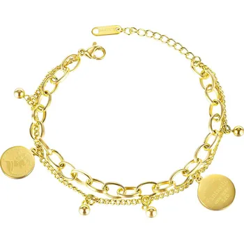 Módní doplněk Dvojitý pozlacený náramek s přívěsky VGS1134G Troli