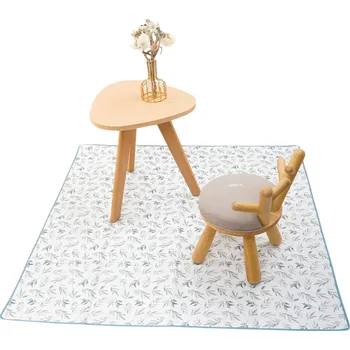 Přebalovací podložka Dětská podložka 110 × 110 cm Bílá s listy Voděodolná skládací omyvatelná podložka s protiskluzovým silikonovým dnem