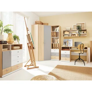 Dětský pokoj Studentský pokoj Peluga V, Barva dřeva: dub sušenkově hnědý / bílá lux + šedá MIRJAN 5903211252143