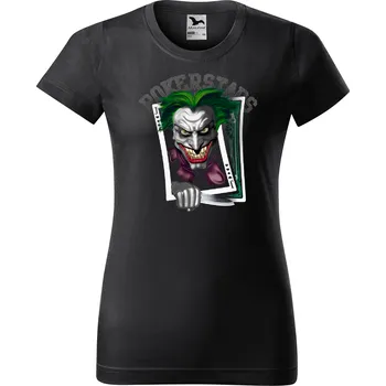 Dámské tričko levne-damske-bavlnene-tricko-potisk-Joker-poker Velikost dámská trička Basic: XXL šířka 59, délka 69, Odstín dámské tričko Basic: Grafitové