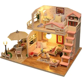 ostatní stavebnice Domeček pro panenky 19 x 15 x 13 cm Mini stavebnice bez krytu s LED osvětlením Nábytkem a návodem Kreativní DIY dekorace interiéru