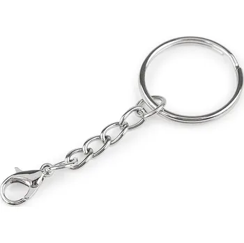 Kroužek na klíče Ø25 mm s řetízkem a karabinkou, barva nikl