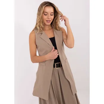 Dámská vesta Elegantní dámská tmavě béžová vesta s límečkem IT-KZ-FL5069.84-beige Velikost: S