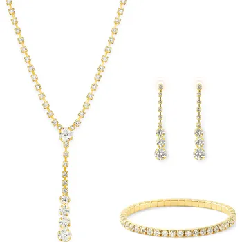Souprava šperků Pozlacená sada šperků s čirými krystaly (náhrdelník, náramek, náušnice) Troli