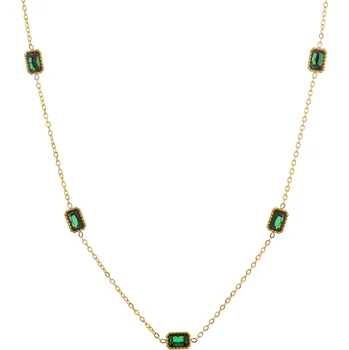 Náhrdelník Okouzlující pozlacený náhrdelník se zelenými krystaly Troli