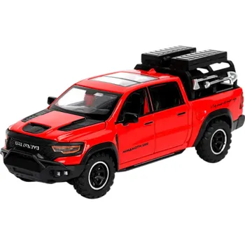 autíčko Kovový model auta RAM Detailní sběratelská miniatura terénního pick-upu Realistické kovové provedení s otevíracími dveřmi červená