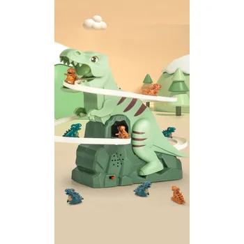 Dinosauří dráha na lezení Plastová závodní dráha s 3 dinosauřími panáčky Interaktivní hračka pro děti s pohyblivými figurkami