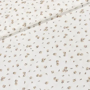 Bavlněné plátno ELIŠKA béžové růžičky na bílé, š.160cm (látka v metráži)