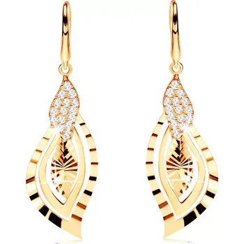 Náušnice Zlaté náušnice 585 - blýskavé lístečky zdobené zirkony a rýhami