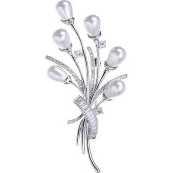 Brož Brož perlová kytice s krystaly Silver Troli