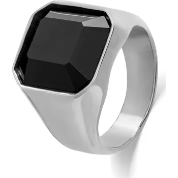 Prsten Masivní prsten z oceli s černým krystalem Troli / Obvod: 68 mm - 68 mm