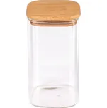 Skleněná dóza s bambusovým víkem, hranatá - transparent