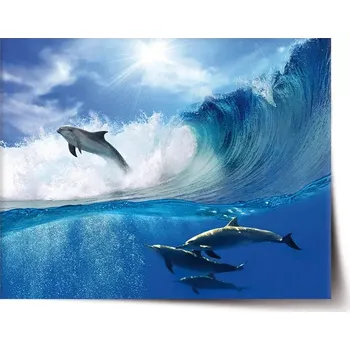 Plakát Sablio Plakát Delfíni ve vlnách - 120x80 cm