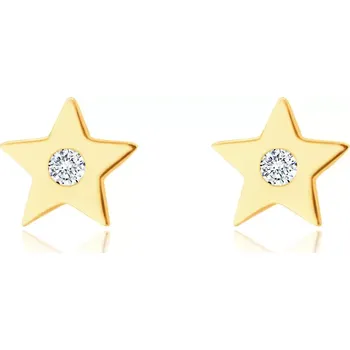 Náušnice Náušnice ze 14K žlutého zlata - pěticípá hvězdička se zirkonem, hladký lesklý povrch