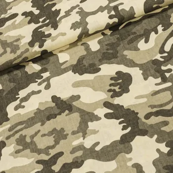 Bavlněné plátno POLO khaki-smetanový maskáčový vzor, š.160cm (látka v metráži)