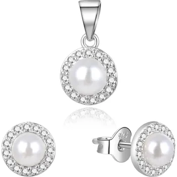 Souprava šperků Půvabná stříbrná souprava šperků s pravými perlami AGSET270PL (přívěsek, náušnice) Beneto