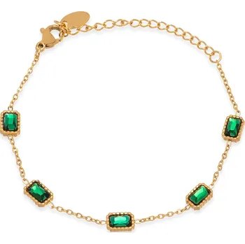 Náramek Okouzlující pozlacený náramek se zelenými krystaly Troli
