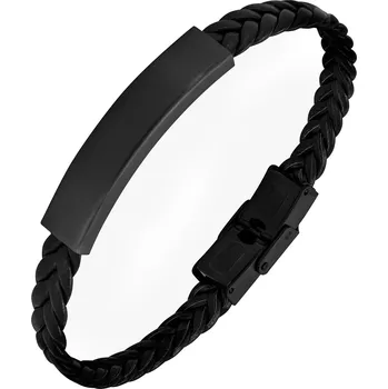 Náramek Černý kožený náramek s ocelovou sponou STO3682 Troli