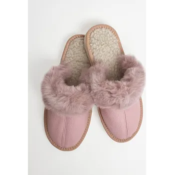 Dámské pantofle Dámské zateplené kožené papuče model 109 v růžové barvě, VELIKOST 35