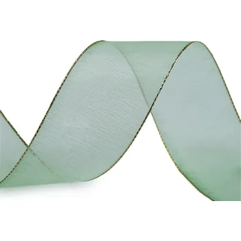 Monofilová stuha s lurexem šíře 40 mm, barva 315 zelená šalvěj světlá zlatá