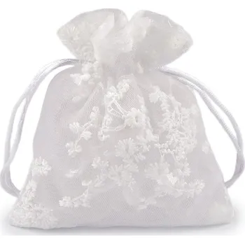 Dárková taška Dárkový pytlík vyšívaný 10x13 cm, barva 1 bílá