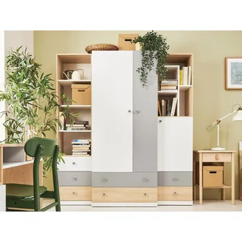 Šatní skříň Studentský pokoj Peluga II, Barva dřeva: dub sušenkově hnědý / bílá lux + šedá MIRJAN 5903211252112